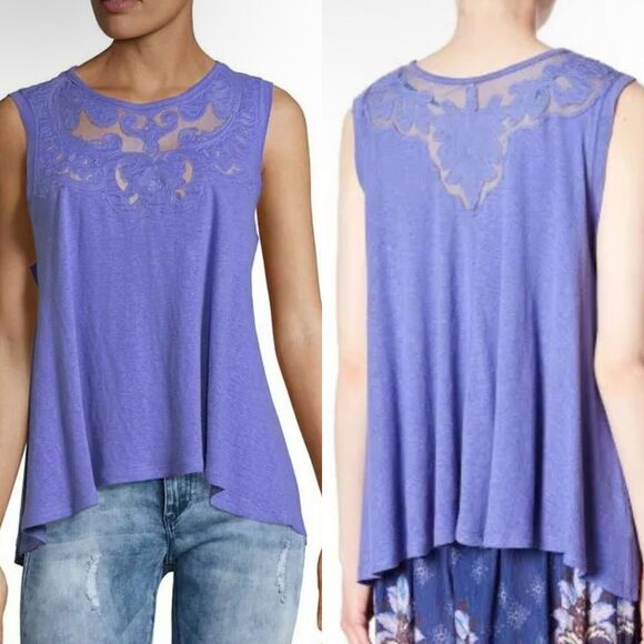 FREE PEOPLE Top Meant To Be Cutout Embroidered Tee Top OB778759 *Flaw - Picture 1 of 13